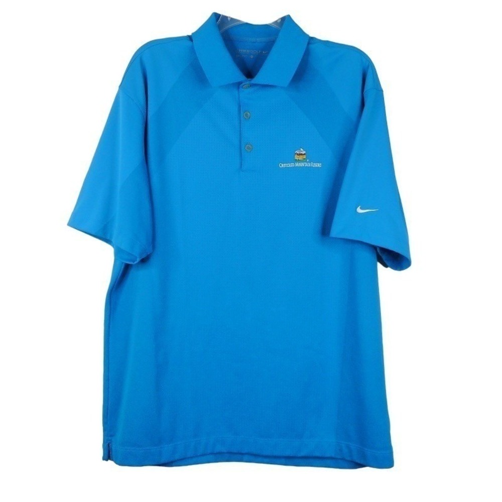 Nike Golf Mens Polo Shirt  Large Blue Dri-FIT Swoosh Crotched Mountain Resort